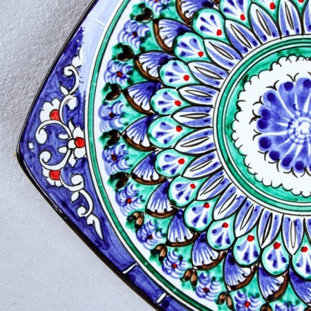 Largan Rishtan ceramics "Patterns", 25 cm, square, blue-5