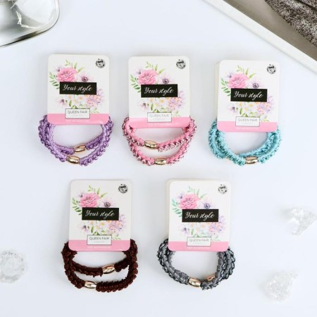 Hair elastic band "Paula" (set 2 pcs) weaving hearts, mix-1
