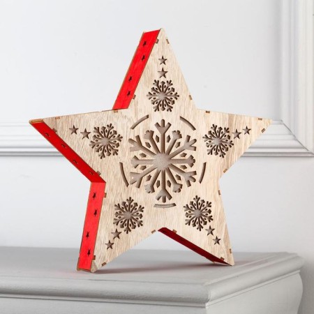 LED figure "Star with snowflakes" 30 × 30 × 5 cm, wood, batteries AAAX2 (not complete), glow warm white-1