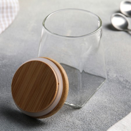 Glass Bank for bulk products with a bamboo lid "IVF. Trapezoid ", 350 ml, 7.5 × 10 cm-2
