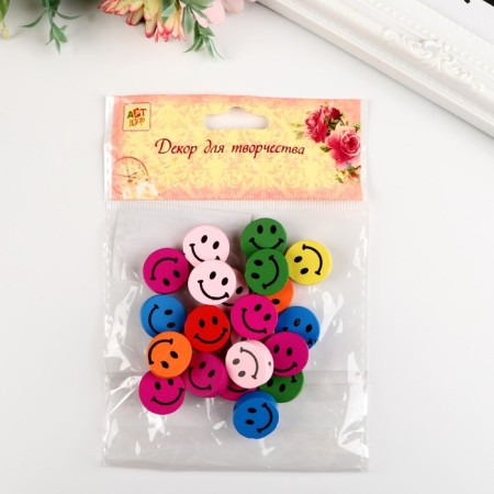 Set of beads for creativity wood "Smiley Color" set 15 grams 0.6x1.7x1.7 cm-3