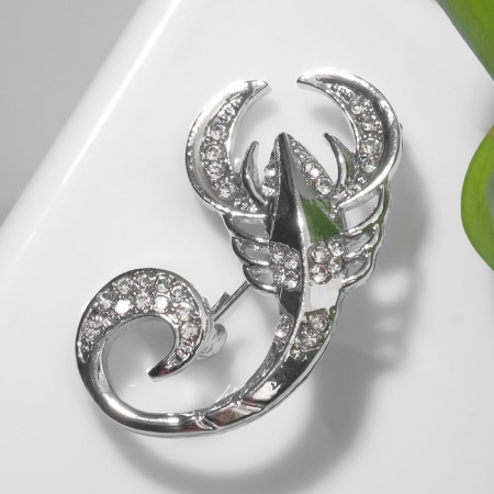Brooch "Scorpio" elegant, white color in silver