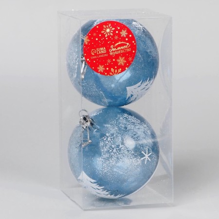 Set of balls plastic D-8 cm, 2 pcs "Winter Fairy Tale" Blue-Great-2