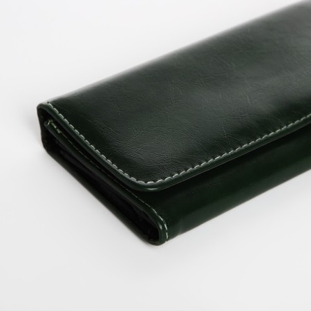 Women's wallet on the button, the color is dark green-2