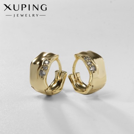 Hooping earrings Xuping curls, white color in gold, d = 1.4 cm