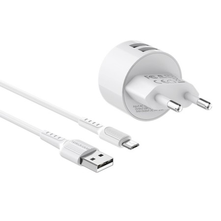 Network charger Borofone BA23A, 2XUSB, 2.4 A, Type-C cable, 1 m, white-2