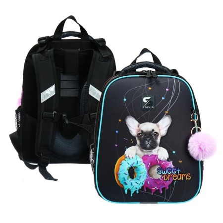 School backpack 38 x 30 x 16 cm, ergonomic back, Stavia "Sweet Dog", blue