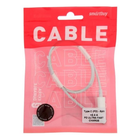 Cable Smartbuy, Type -C - Lightning, 2.4 A, 1 m, White, 1m-2