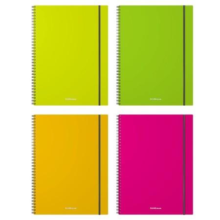 A4 notebook, 80 sheets in a cage on the crest Erichkrause Neon, plastic tellabox, offset block, whiteness 100%, mix