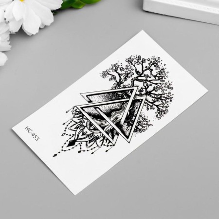 Tattoo on the body black "tree and triangles" 10.5x6 cm-1