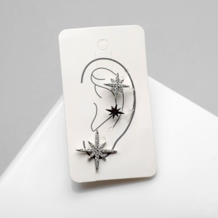 Earrings "Kuffs" polar stars, set 3 pcs, white color in silver-1