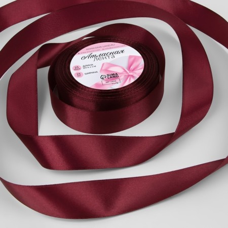 Satin tape, 25 mm × 23 ± 1 m, color ripe cherry