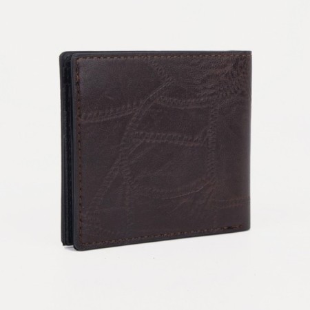 Male purse without fastening, department for bills, for cards, brown color
