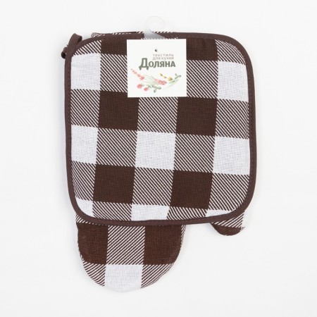 Set of kitchen shade "Cell": mittens 20x27 cm, take 19x19 cm, 100% cotton-5