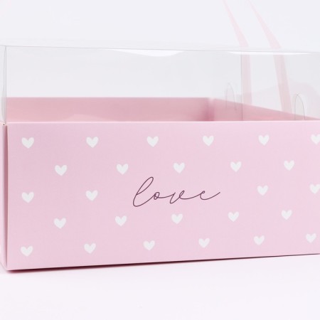Box for flowers with a mold liner and PVC lid "Love", 23.5 x 23.5 x 15 cm-1