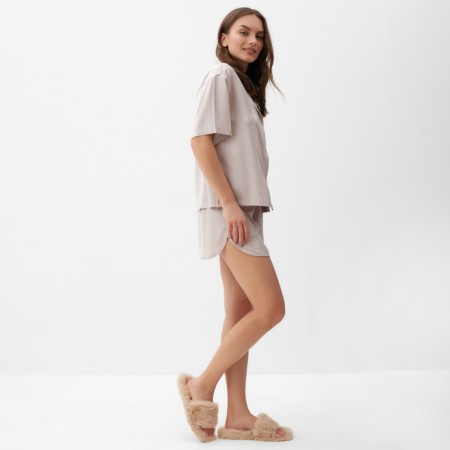 Female pajamas (shirt and shorts) KAFTAN SILK "strip" R.40-42, beige-1