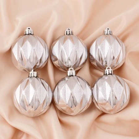 Set of balls plastic D-6 cm, 6 pcs "Illusion" silver