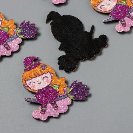 Decor for the creativity of the felt shine "Witch on a broomstick" 5x5.5 cm