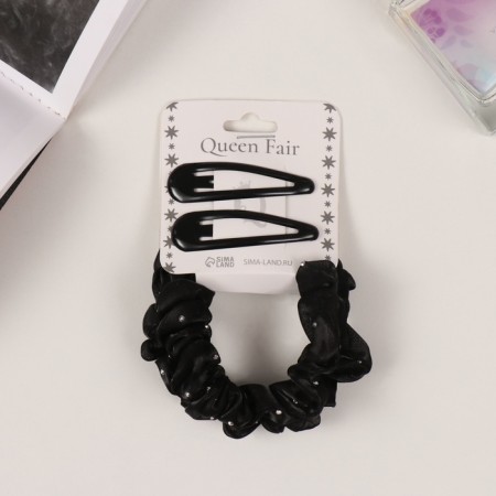 Hair Set "Gloria Shine" (2 elastic bands 5.5 cm, 2 invisibility 5 cm) black