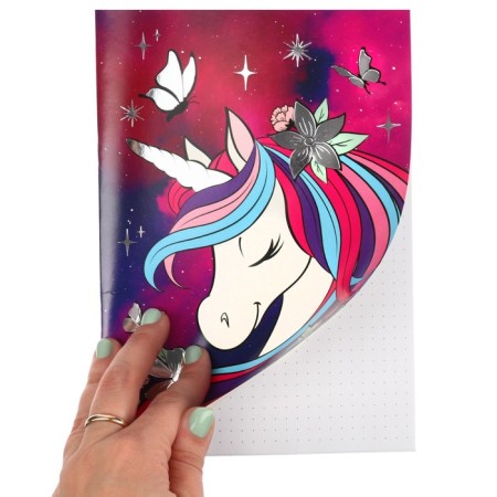 Notepad A5, on a paper clip, 40 sheets, to a point, stamping silver, Minnie Mouse and unicorn-5