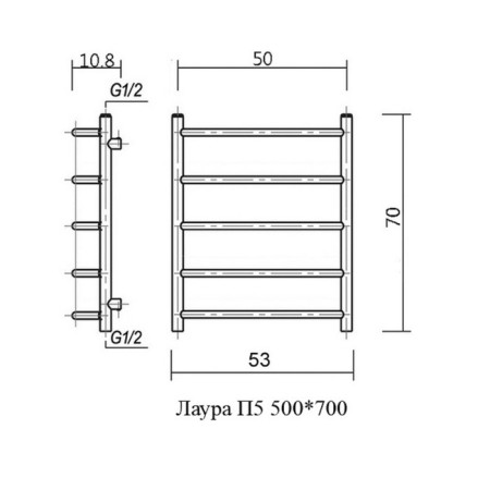 Water heated towel rail Domoterm "Laura", P5, 5 crossbars, 500 x 700 mm, chrome-3