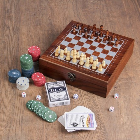 Set 4 in 1: chess, poker (100 chips, 2 decks, cubes 5 pcs), 24 x 24 cm