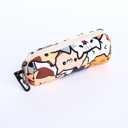 School backpack of textiles on a zipper, 3 pockets, pencil case, brown color/orange color-8