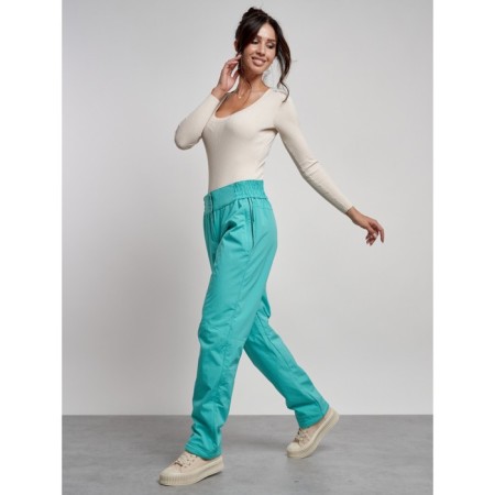 Warmed female trousers, size 42, green color-16