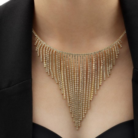 Set 2 objects: earrings, necklace "waterfall" ring, white color in gold, d = 13 cm-3