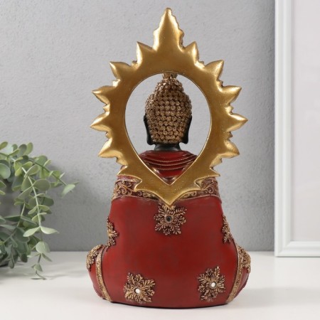 Polystone souvenir "Buddha in red robes, with golden patterns" 17x11x28.5 cm-2