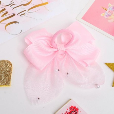 Hair gum "Bow Lily with sparkles" 10x8 cm, pink-1