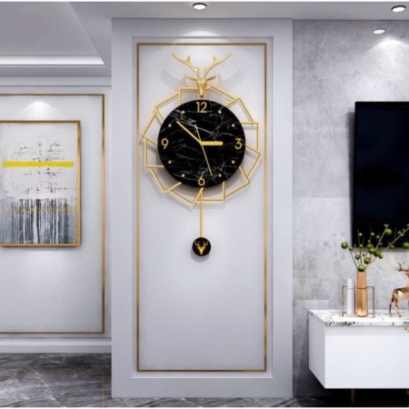 Wall clock, series: pendulum, "deer", smooth move, 30 x 54 cm-1