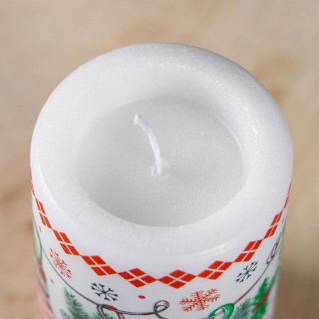 New Year. Candle-cylinder "Happy New Year! Mittens", 6x10 cm, 30 hours, 227 g, graphics-1