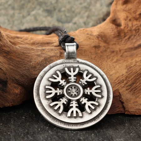 Amulet "Agishyalm" with grenades stone, 35x42 mm, metallic-2