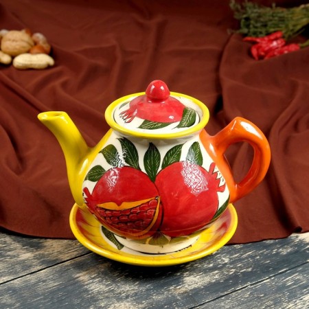 Set of Tea Rishtan Ceramics "Grenates", 9 objects (kettle 1 l, Piala 0.5/0.3 l)-5