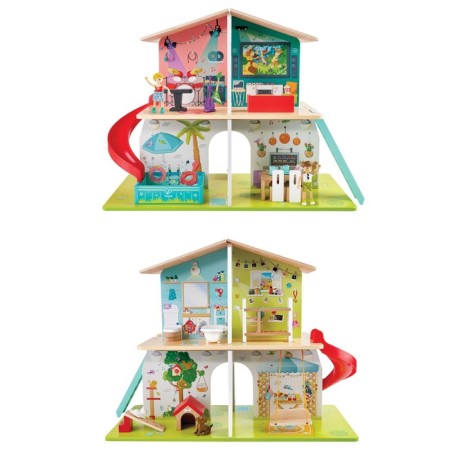 House puppet Hape "Cottage", two -story, with furniture, with sound-1