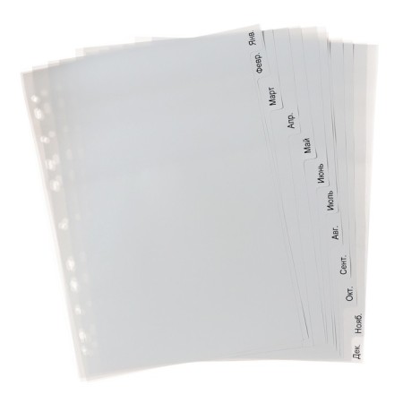 A set of A4 Office-2000 sheets, for months Jan-dek, 12 sheets, gray, plastic 120 μm-1
