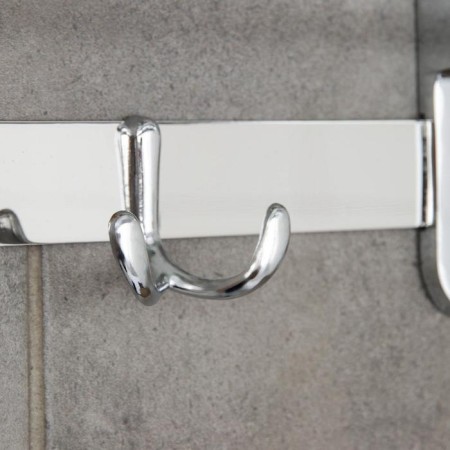 The shelf is hinged with a holder of towels, 4 double hooks, 59.5 × 26 × 14 cm, color chromium-4