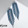 Hanging earrings with rhinestones "Waterfall" fan, blue color in gray metal, 9.5 cm