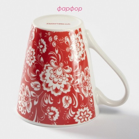 Porcelain share mug "Flowers on red", 280 ml, red color-1