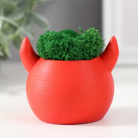 Concrete Kashpo "devil" 6.5x6x5.5 cm red with moss (moss green. Stabiliz)-2