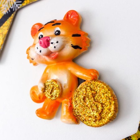Magnet Polystone "Tigrush with gold coins" mix 6x5 cm-2