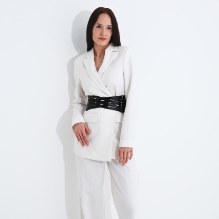 Women's belt on buttons, width 11 cm, black color