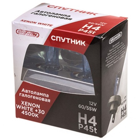 Car lamp Skyway H4, 12 V, 60/55 W, P45T, Xenon White+30, 4500 K, 2 pcs-1