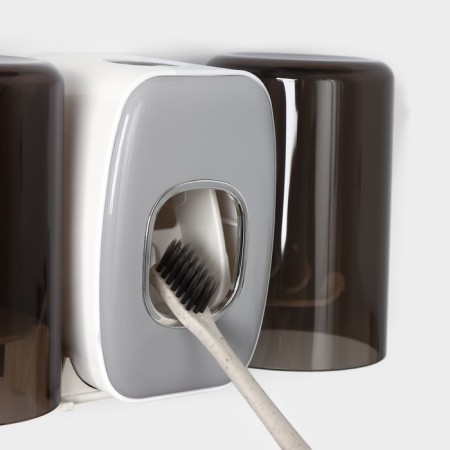 Holder for toothbrushes with a toothpaste squeezer, a glass 2 pcs, 20 × 10.2 × 6.2 cm, the color is gray-4