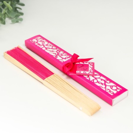 Fan bamboo, textiles h = 22 cm "monocet" in the box, fuchsia-6