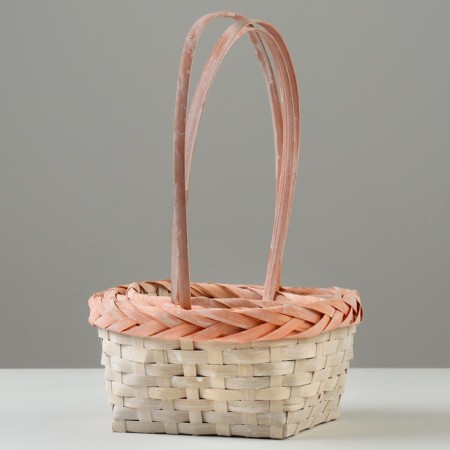 Set of wicker baskets, D16x10/31 cm, D19x10/32 cm, d21x11/36 cm, 3 pcs, peach, bamboo-1
