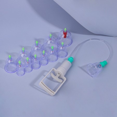 A set of vacuum can for massage, 12 pcs, blue/transparent color-2