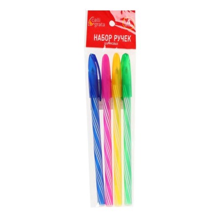 A set of ballpoint pens, 0.5 mm, 4 pieces "Spiral", blue rod, fluorescent case, mix-4
