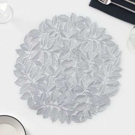 Serving napkin on the table “Leaves”, PVC, 38 × 38 cm, silver color-1
